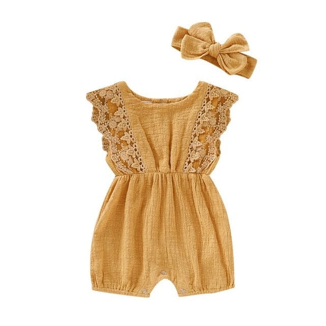 Baby Girl's Jumpsuit Romper + Headband