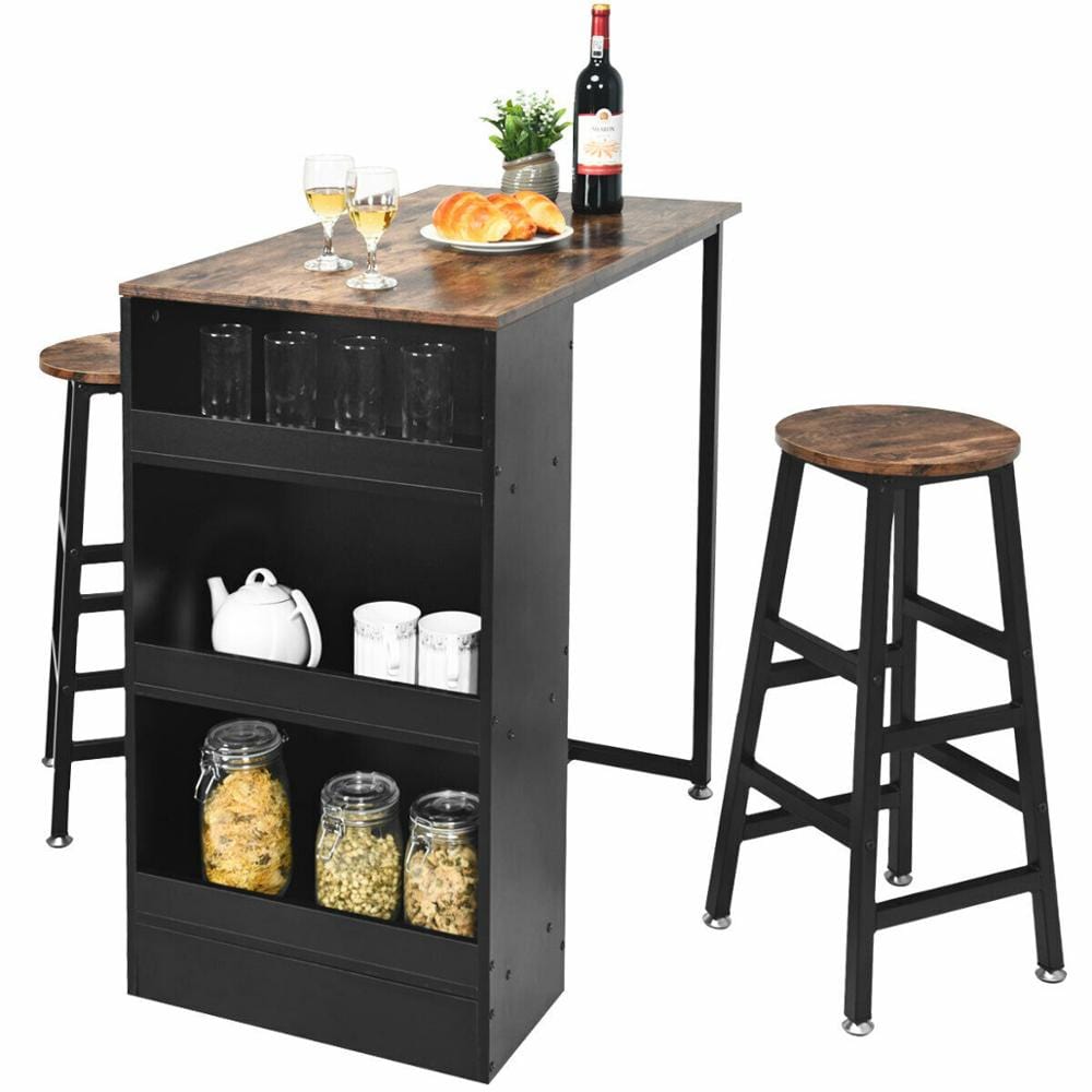 3 Piece Bar Table Set with Storage