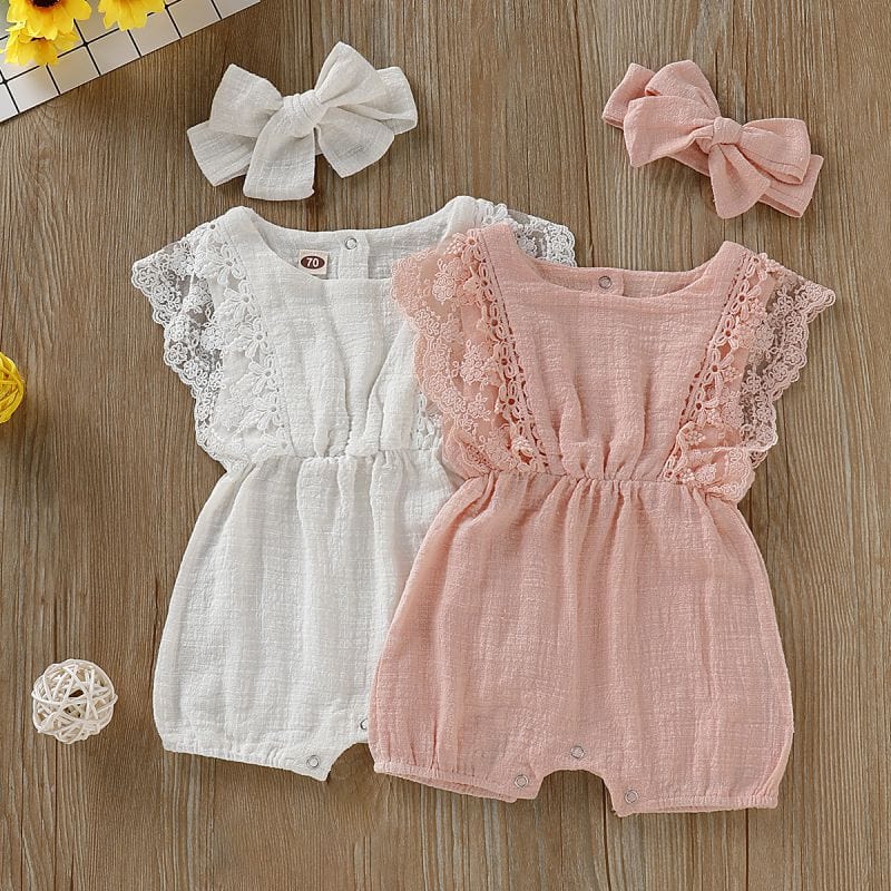 Baby Girl's Jumpsuit Romper + Headband