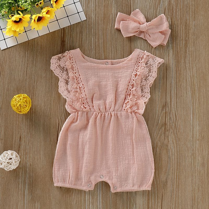 Baby Girl's Jumpsuit Romper + Headband