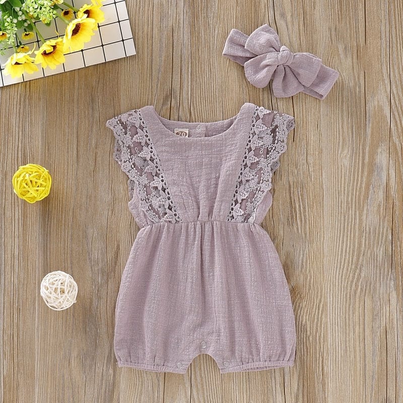 Baby Girl's Jumpsuit Romper + Headband