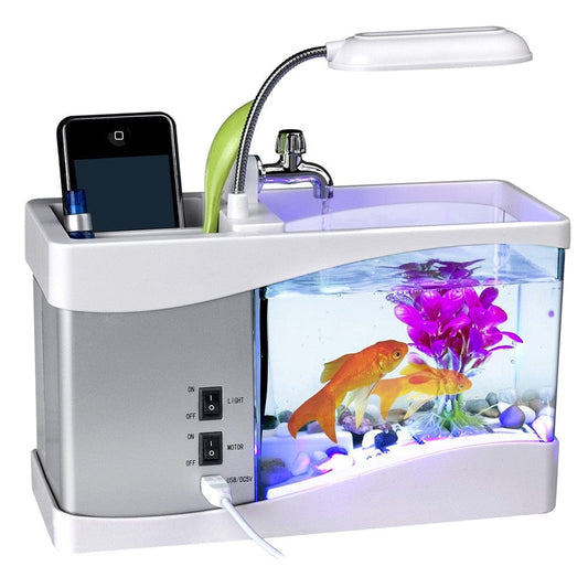 LED Desktop Fish Tank Aquarium with Display Screen and Clock