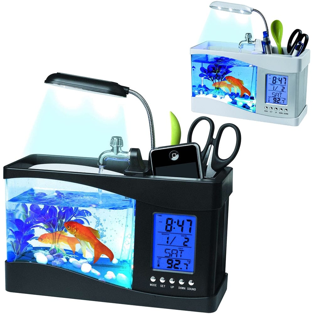 LED Desktop Fish Tank Aquarium with Display Screen and Clock