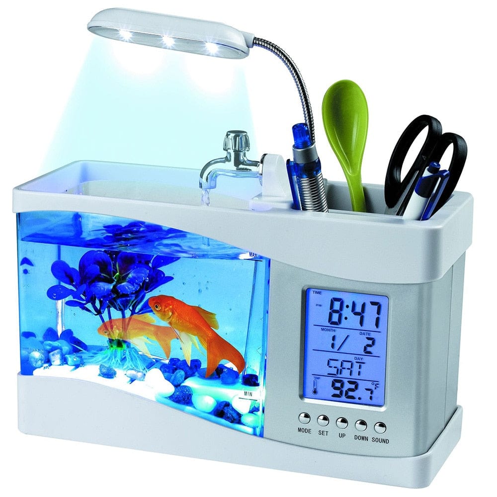 LED Desktop Fish Tank Aquarium with Display Screen and Clock