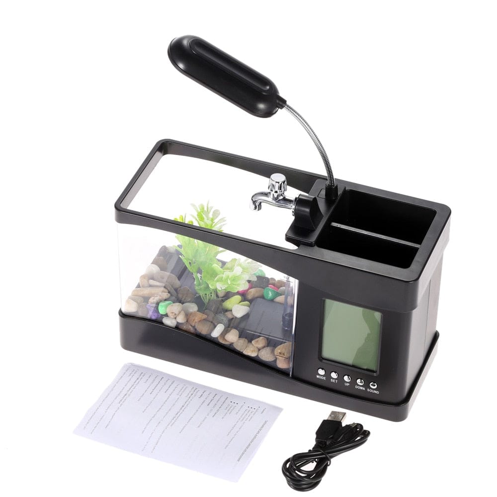 LED Desktop Fish Tank Aquarium with Display Screen and Clock