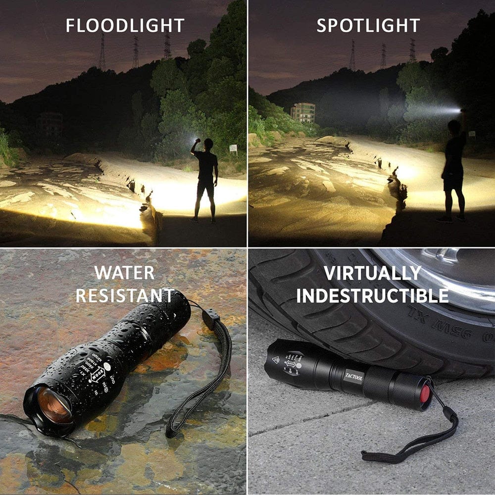 Waterproof Tactical LED Zoom Flashlight